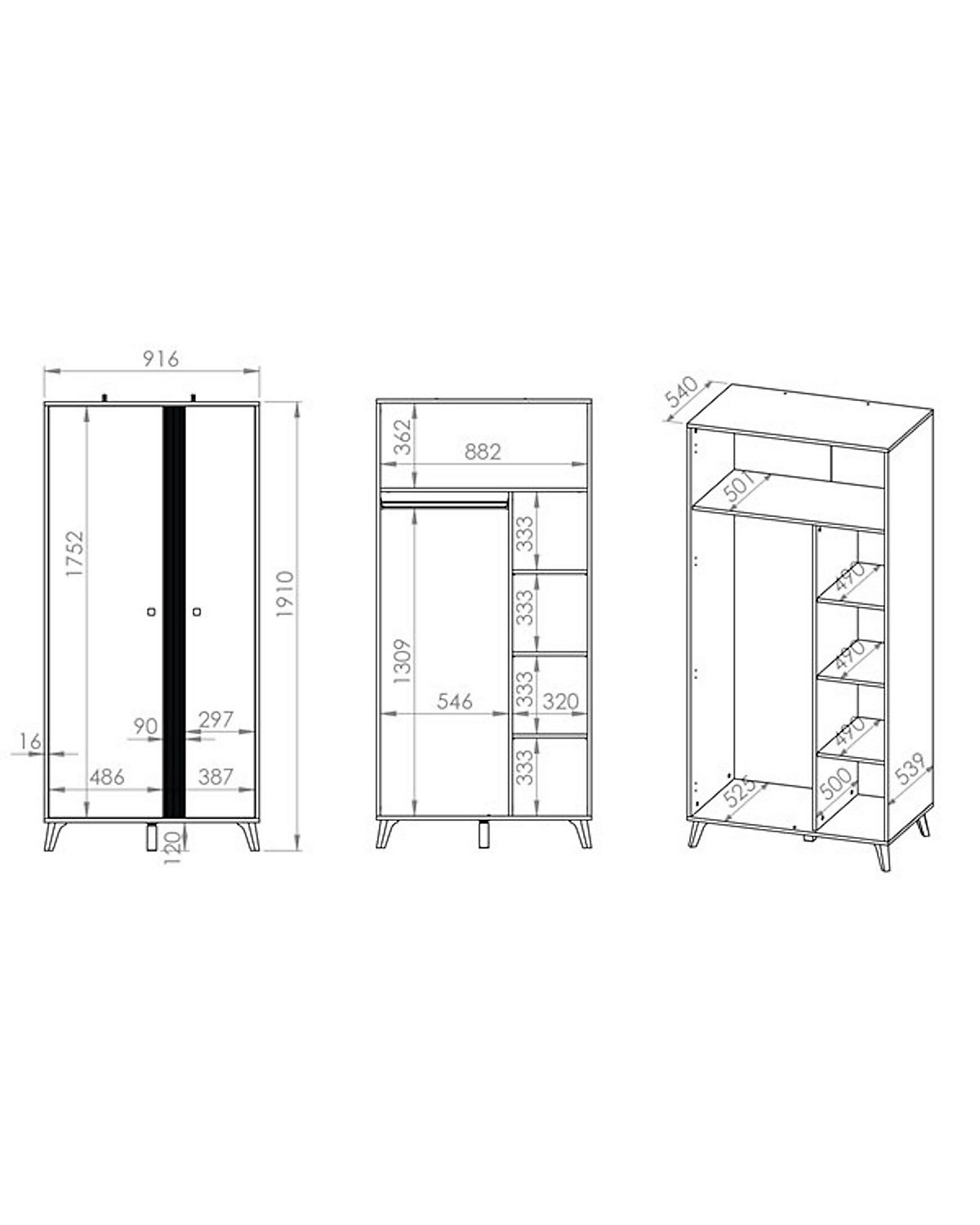 Kleiderschrank Elizabeth Garderobenschrank 92x54x191cm