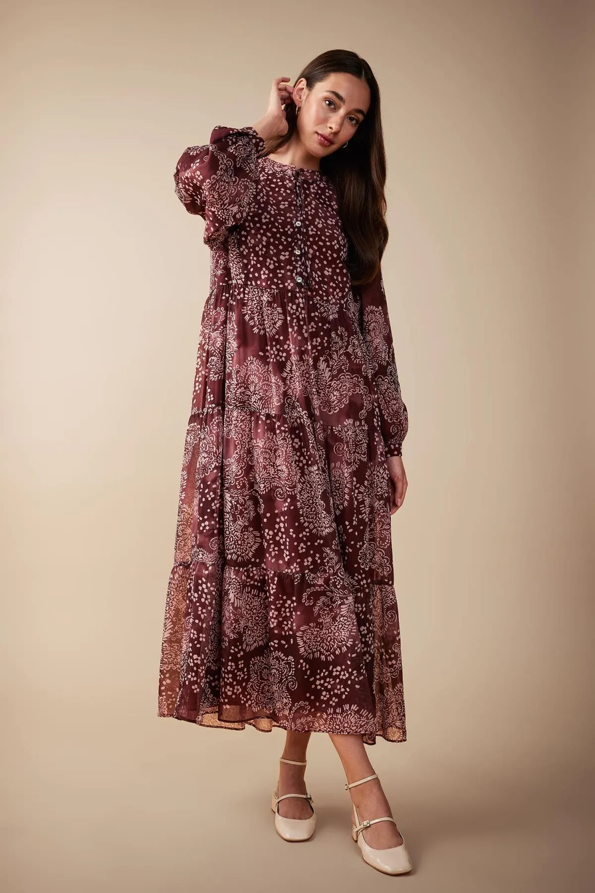 DeFacto  Bedrucktes Chiffon-Langarmkleid