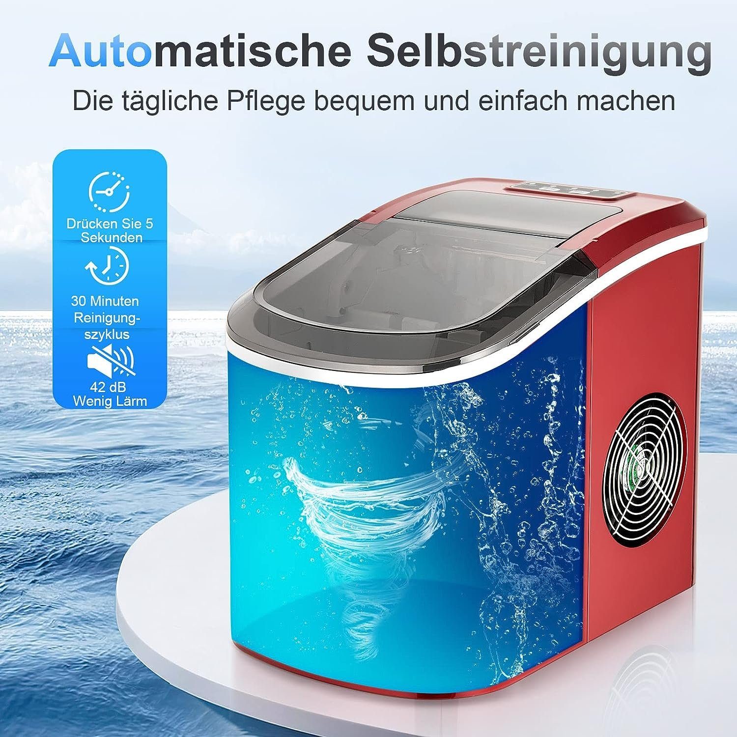 KOMFOTTEU Eiswürfelmaschine, mit 2,2L Wassertank, 12 kg/24 Stunden