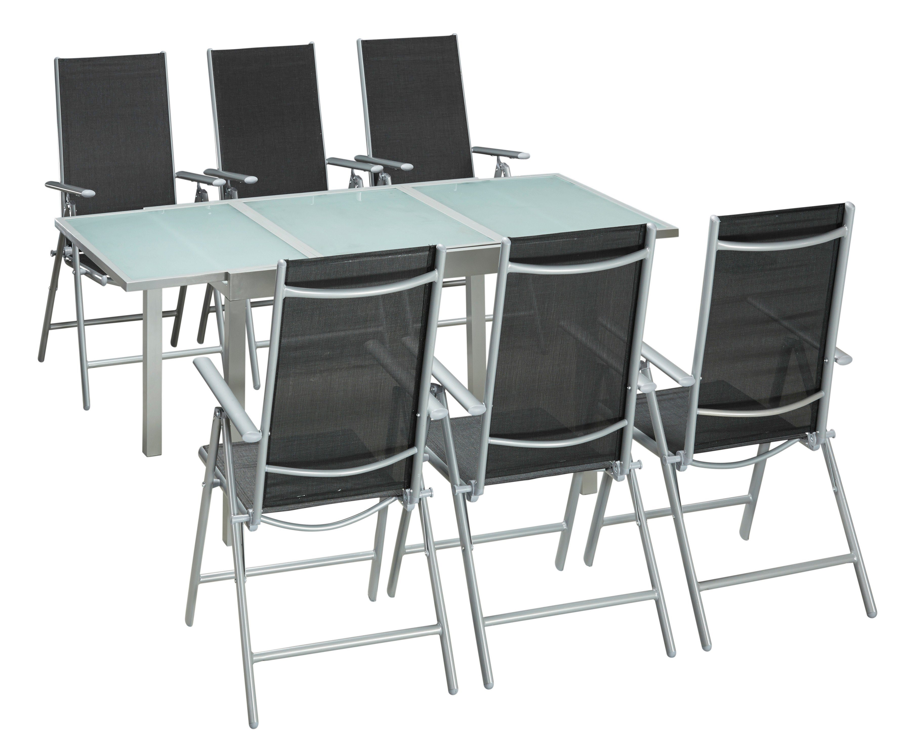 MERXX Garten-Essgruppe Lima, (Set, 7-tlg), inkl. 6 Sesseln und ausziehbarem Tisch (120 - 180 cm)