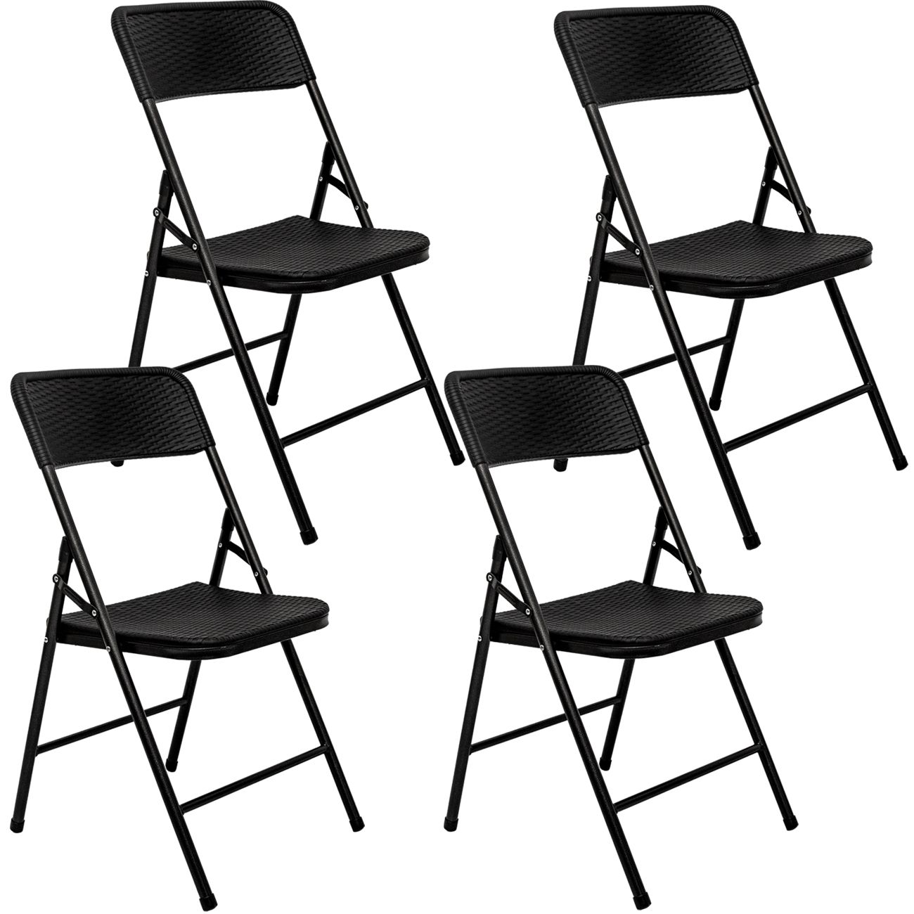 AMANKA 4 schwarze Rattan-Look Klappstühle