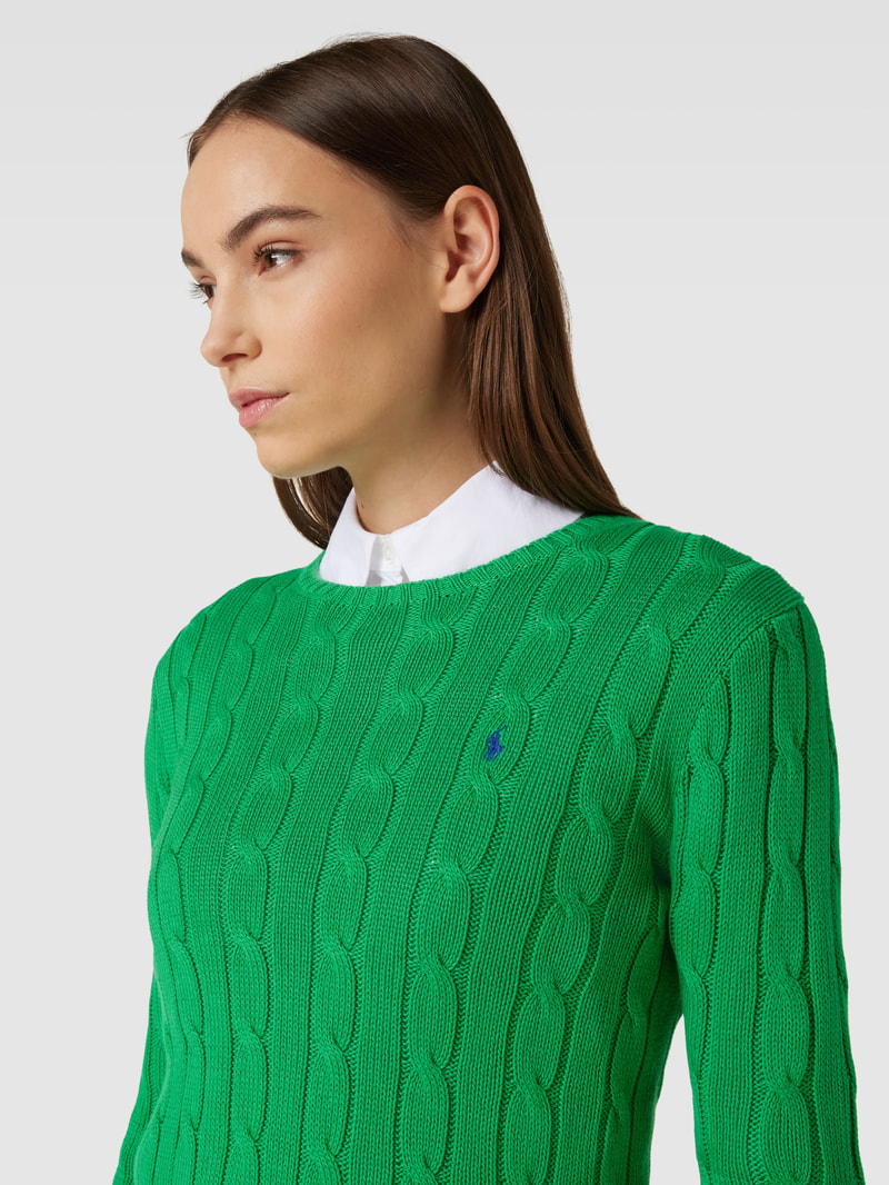 Strickpullover mit Zopfmuster Modell 'JULIANNA' in grasgrün
