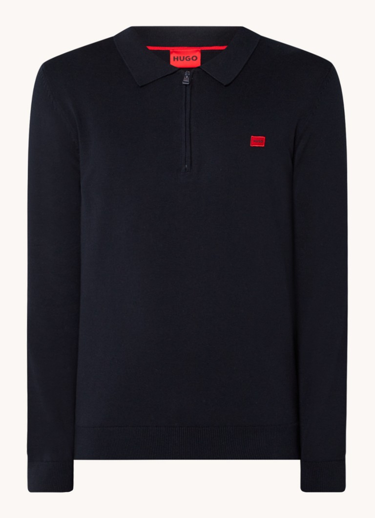 Pulover HUGO BOSS San Peer din tricot fin cu logo brodat