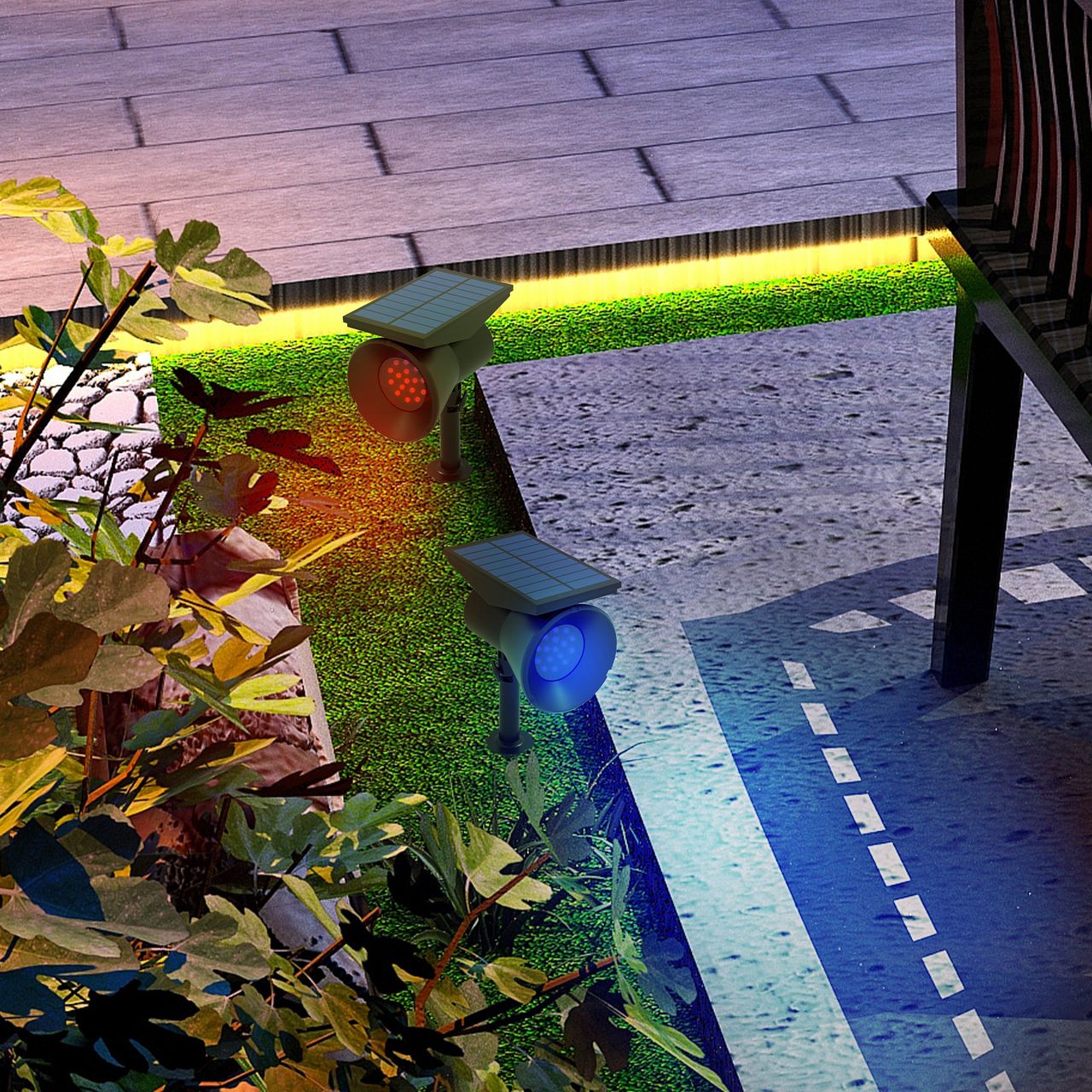 Outsunny Solarleuchten 2 Stück Solarlampen Solar Gartenleuchte mit 2 Lichtfarben