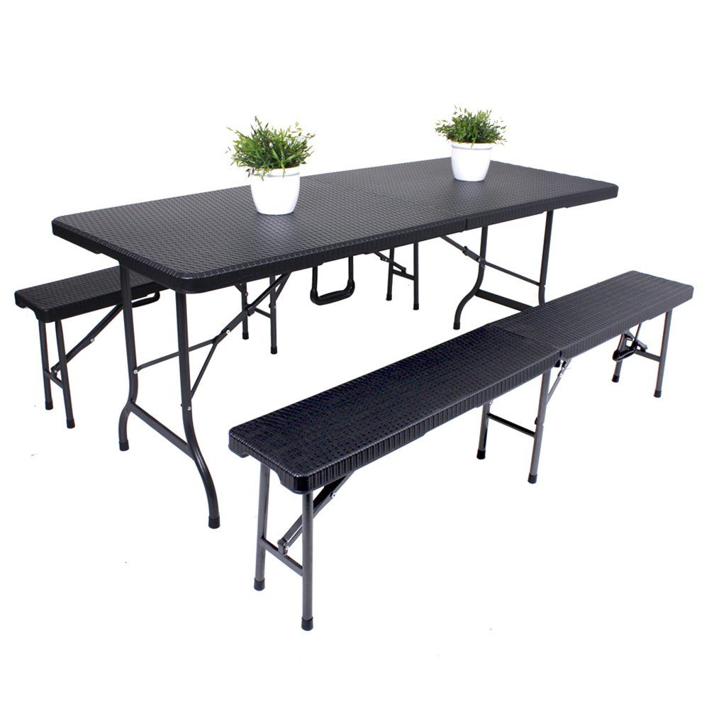 Lomadox Bierzeltgarnitur GARDA-120, klappbar in Rattan Optik in schwarz