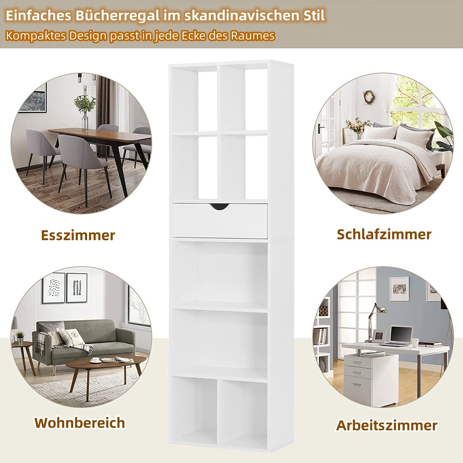 EUGAD Bücherregal, 1-tlg., Standregal mit Schublade, für Wohn-/Schlafzimmer
