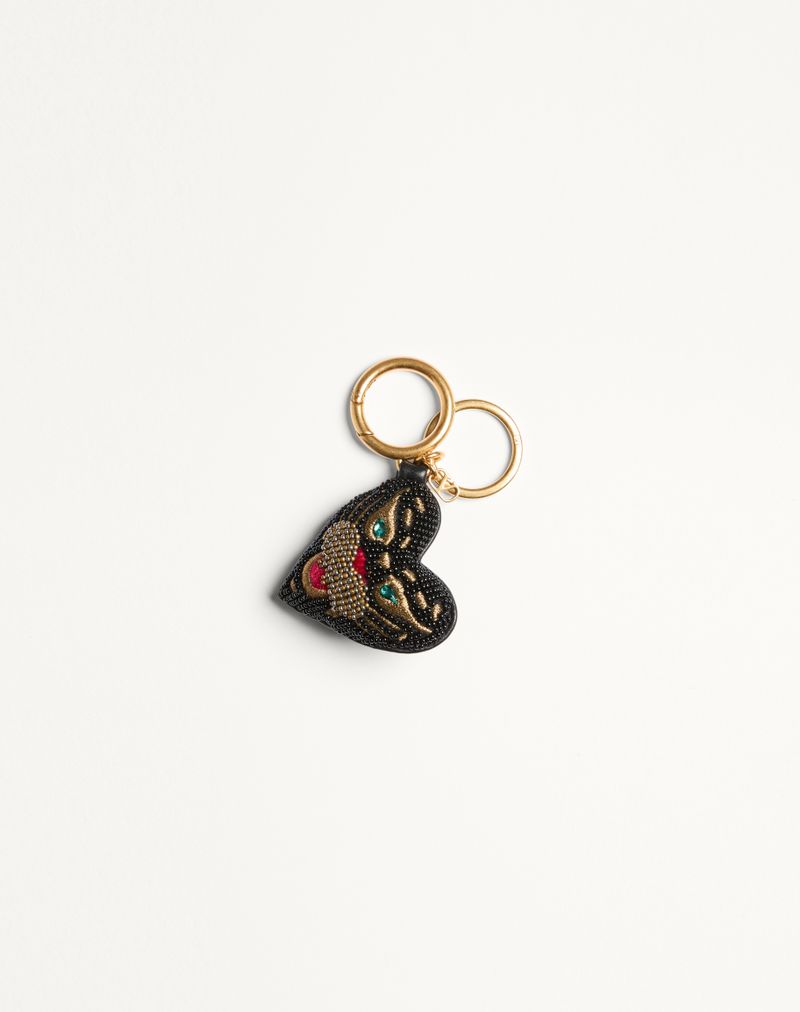 Pingente para bolsa Vg Coeur De Chat com chaveiro em couro napa, miçangas e cristais.