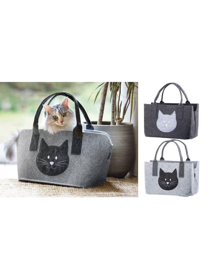 GMD Living 2er Set Filztasche Katzenmotiv in Hellgrau & Dunkelgrau günstig kaufen onesize