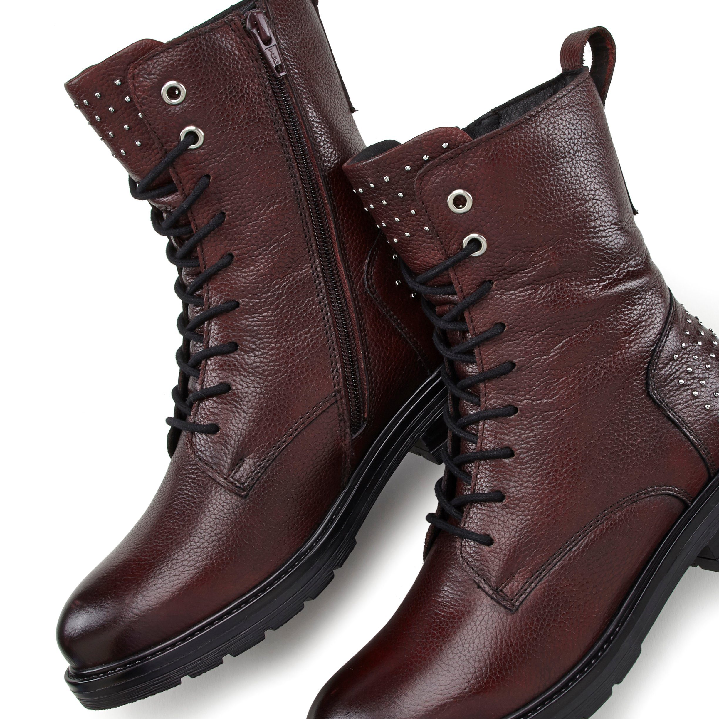 LASCANA Schnürboots Reißverschlusstiefel, Bikerboots aus Leder mit kleinen Nieten