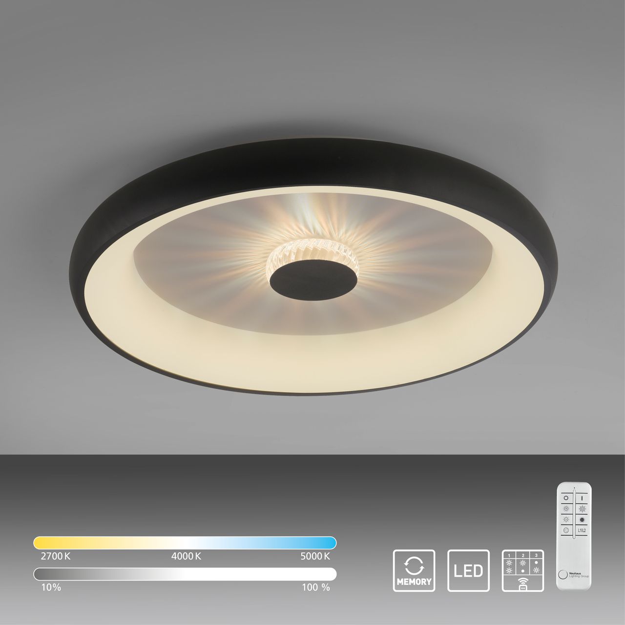 JUST LIGHT LED Deckenleuchte VERTIGO, CCT, dimmbar, Fernbedienung, Ø61,5 cm, Kristall-Effekt
