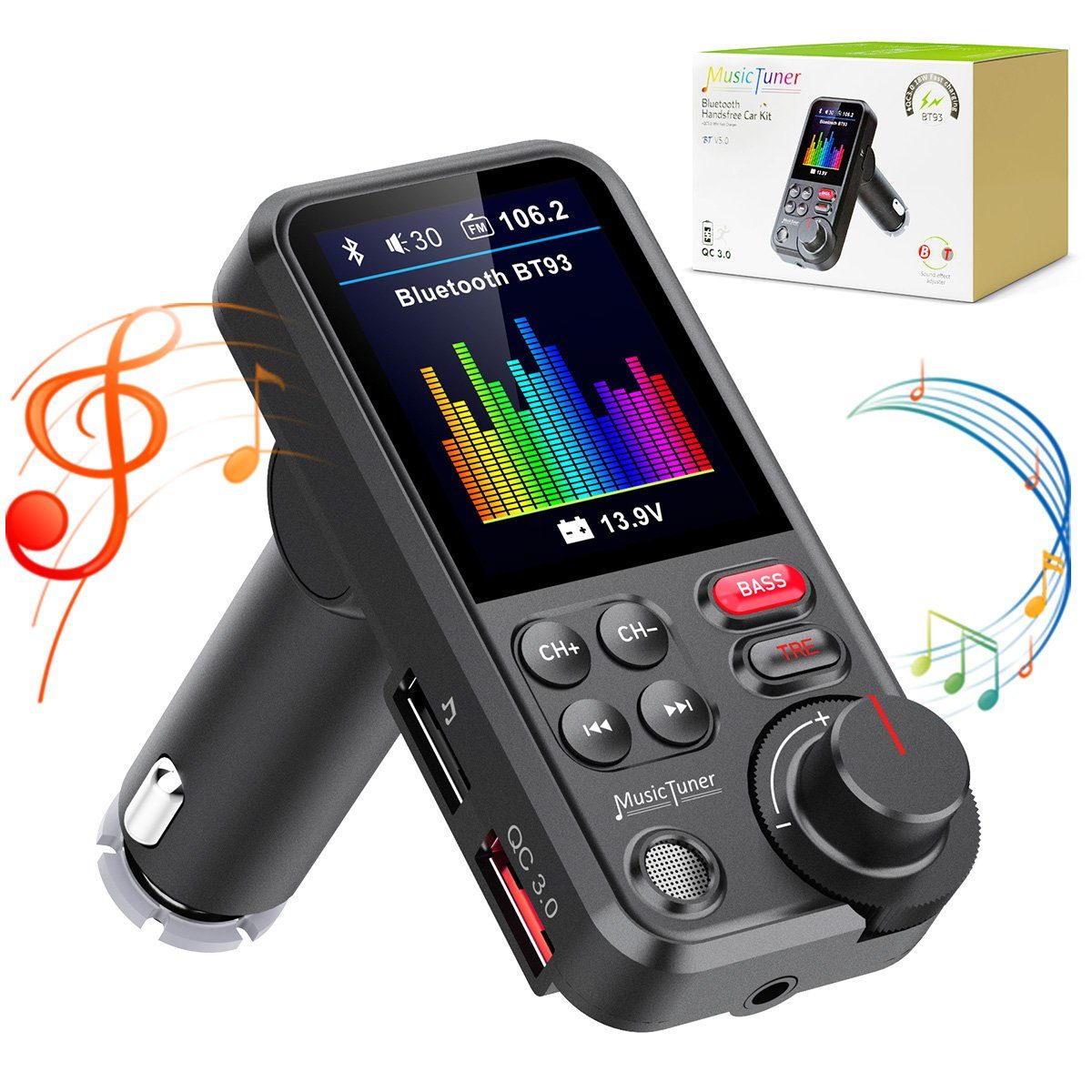 7Magic FM Transmitter Bluetooth 5.0 KFZ-Transmitter, KFZ Dual USB Auto Ladegerät für Handy Radio Adapter