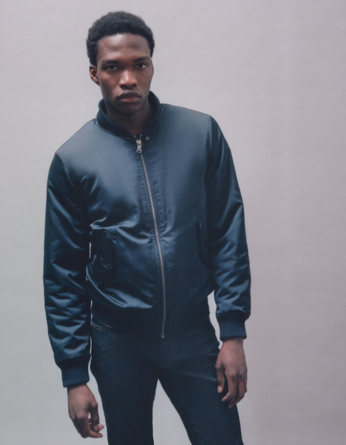 Bomber marine en nylon capuche amovible Homme