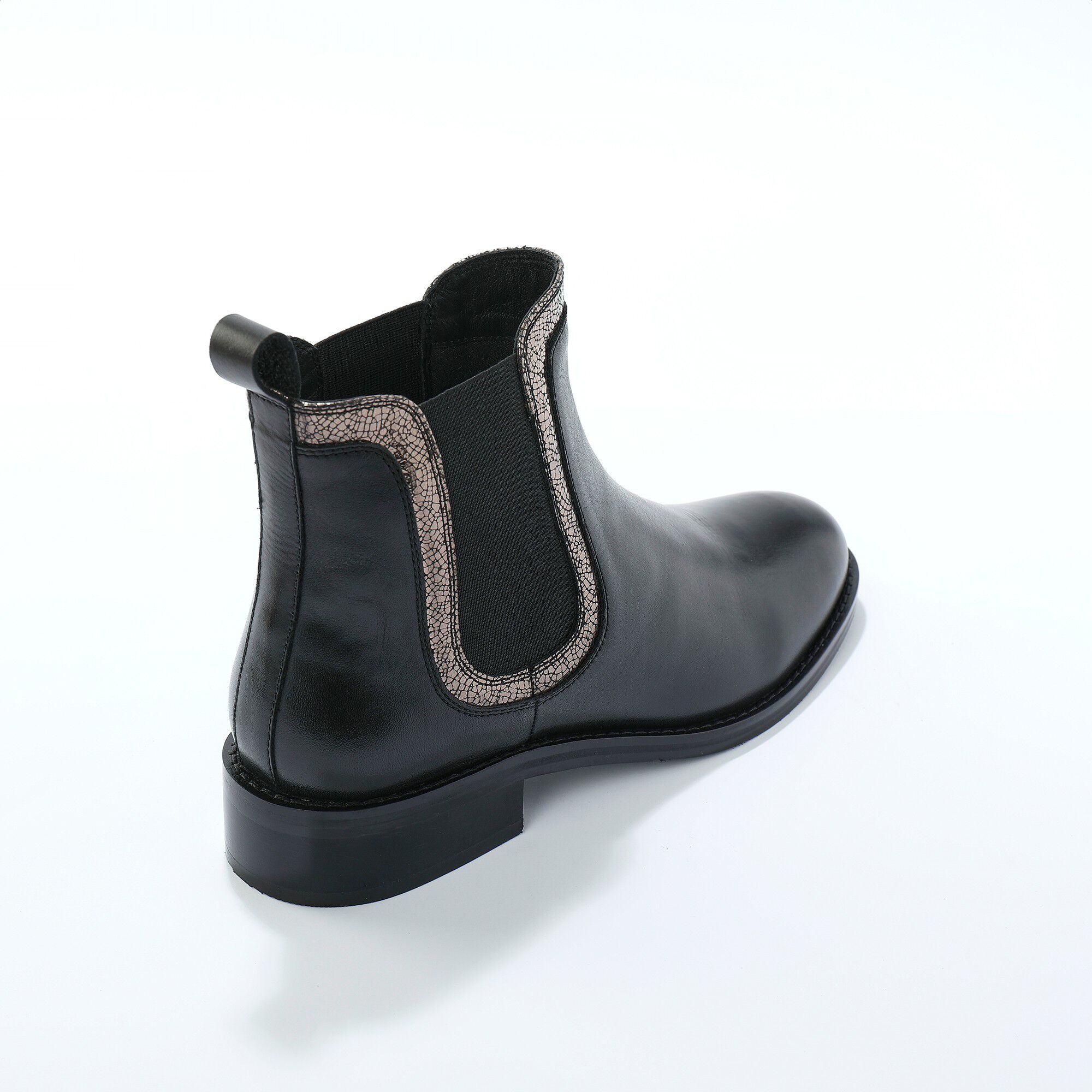 Boots chelsea en cuir, biais argenté