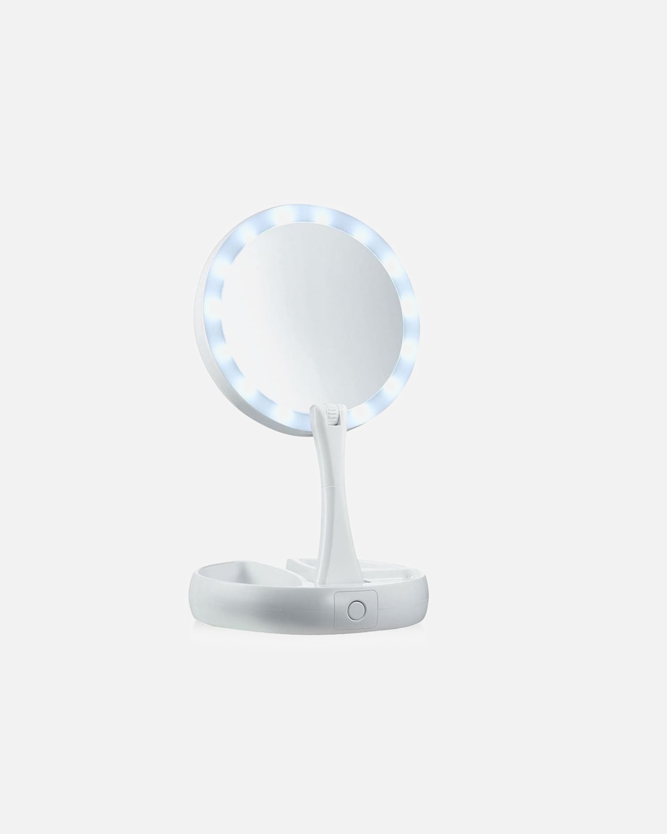 Espejo de maquillaje plegable UNIQ con luz LED y aumento de 10x.