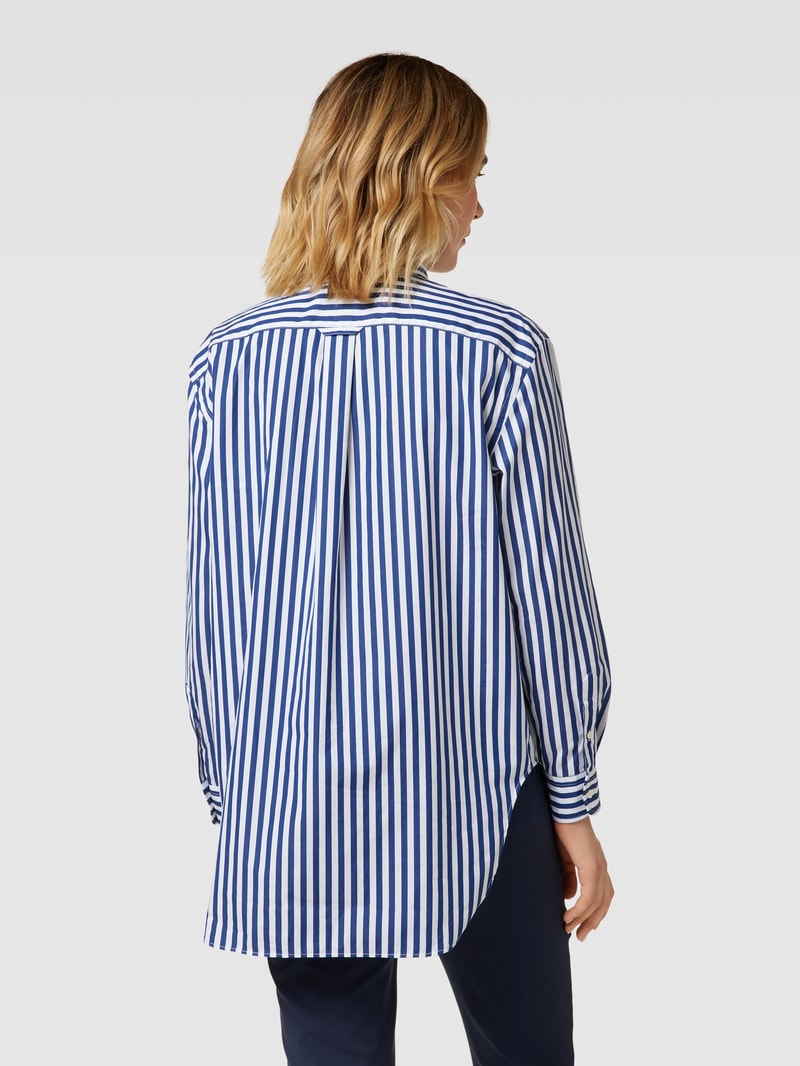 Bluse mit Streifenmuster und verlängertem Rückenteil in royalblau