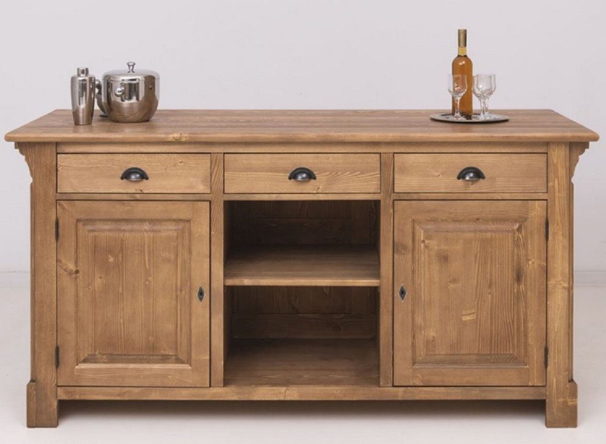 Casa Padrino Barschrank Landhausstil Bar Theke Hellbraun 191 x 68 x H. 95 cm - Massivholz Thekentisch - Bartisch - Massivholz Bar Möbel im Landhausstil