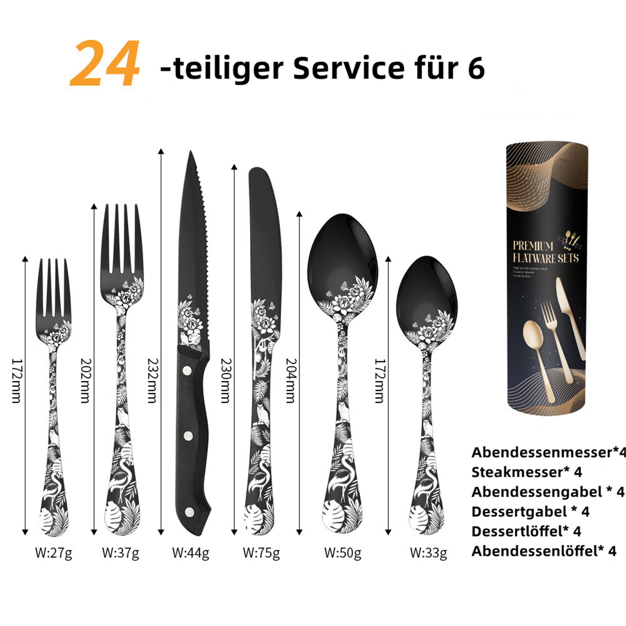 Tisoutec Besteck-Set Besteck-Set für 6 Personen, 24 teilig Essbesteck Set inkl. Messer, Besteck Edelstahl Spiegelpoliert,Steakbesteck, Spülmaschinenfest
