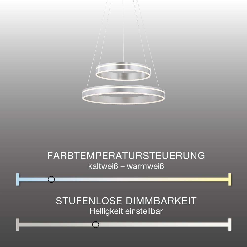 Paul Neuhaus Smarte LED-Leuchte LED Pendellampe Smart Home Q VITO, Smart Home, RGB+W-Farbregelung, Dimmfunktion, Memoryfunktion, mit Leuchtmittel, messing matt rund doppel Ring Fernbedienung