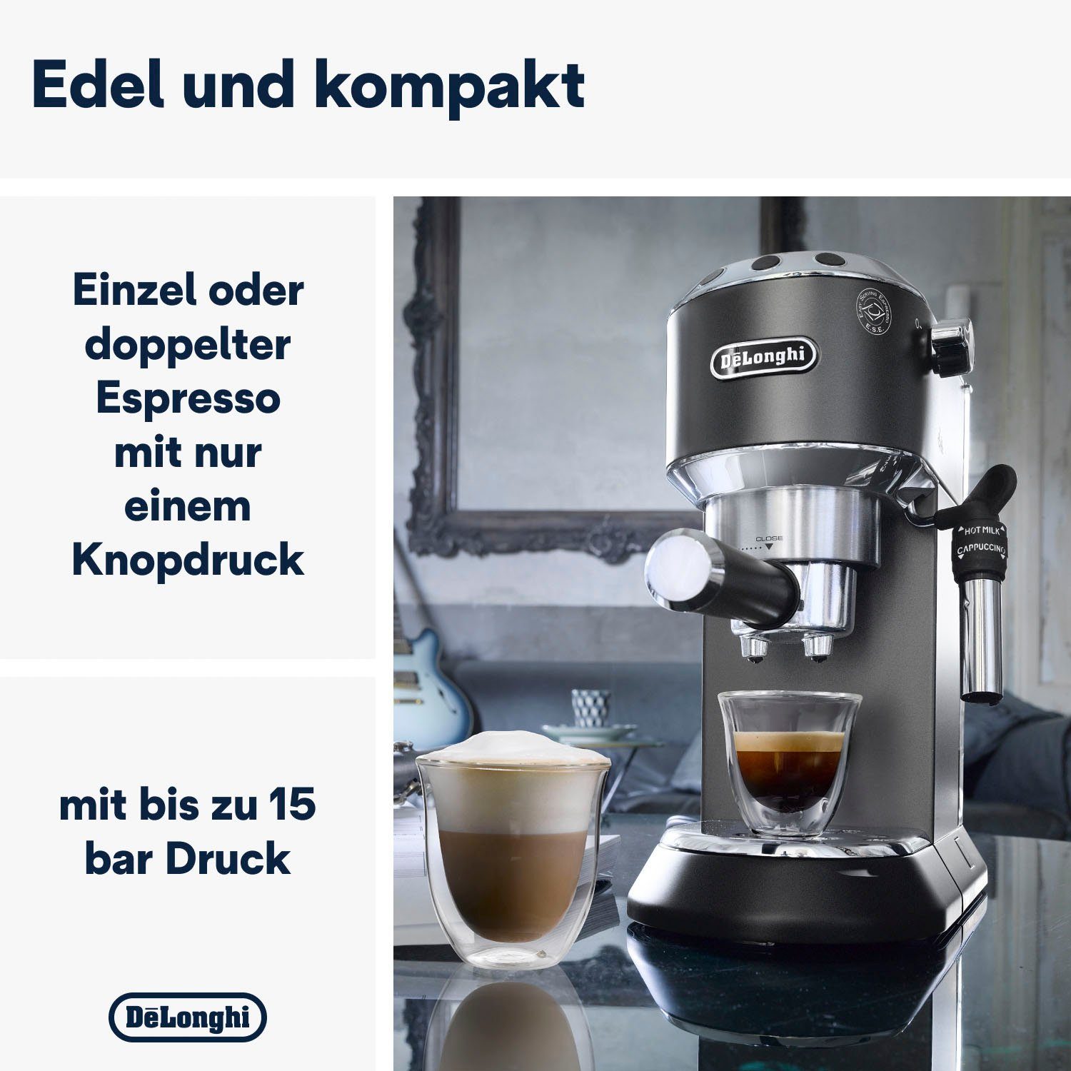 De'Longhi Siebträgermaschine Dedica Style EC 685.B, 1350 Watt, 15 Bar