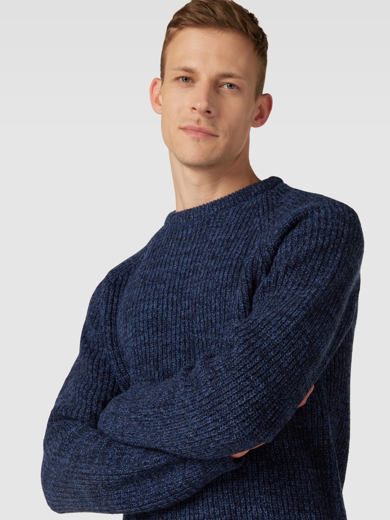 Strickpullover aus Wolle mit Rundhalsausschnitt in marineblau