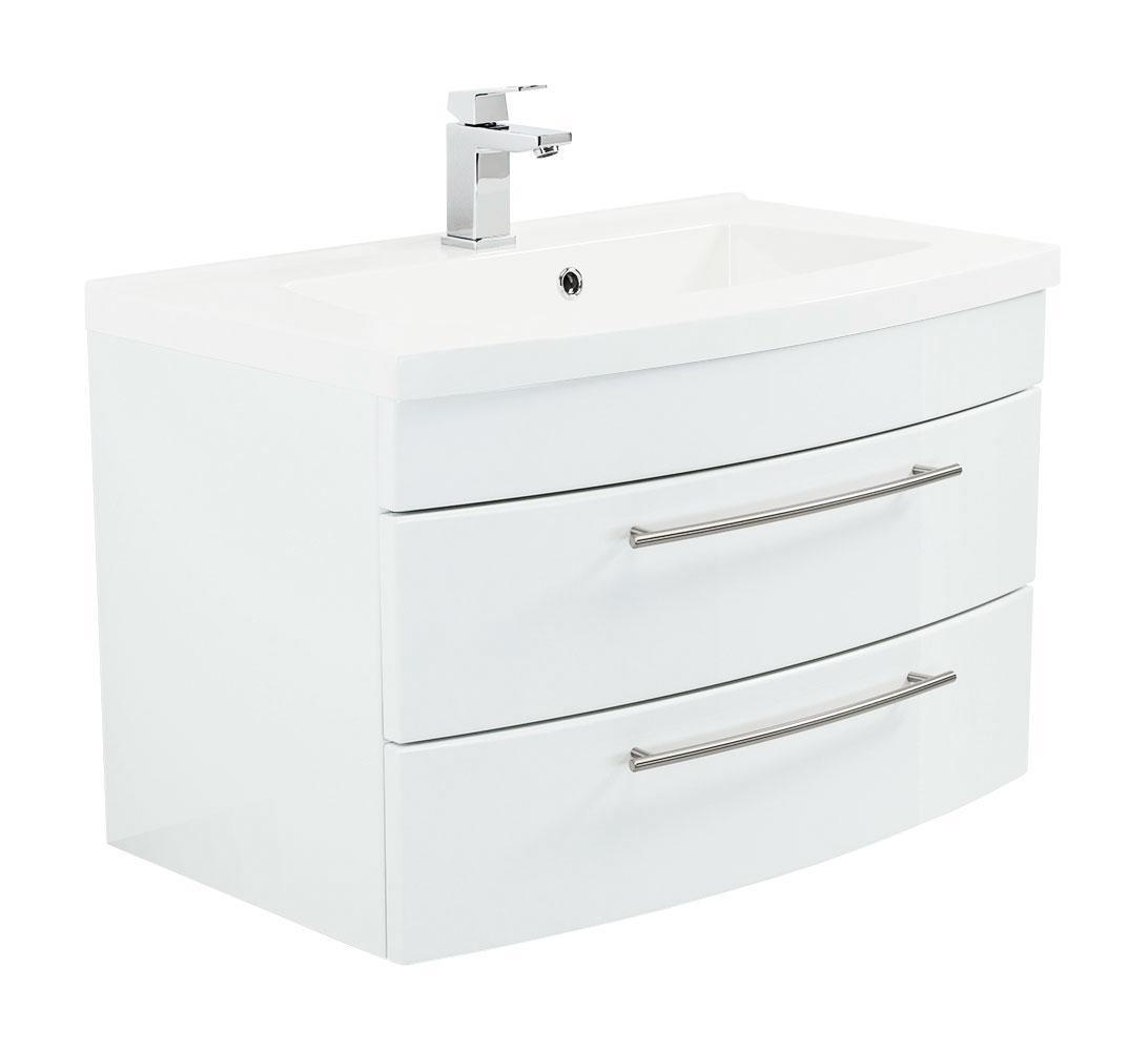 Posseik Badmöbel Luna 80 mit runder Front weiss hochglanz