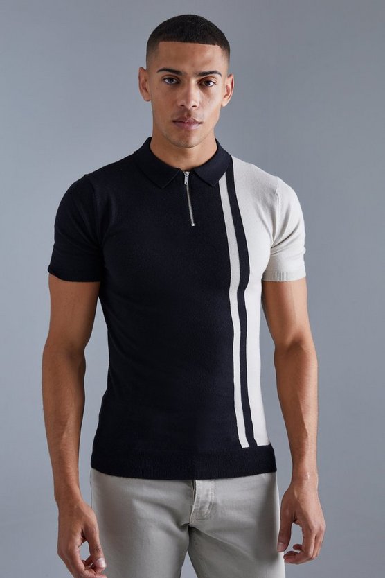 Kurzärmliges Muscle-Fit Colorblock Poloshirt