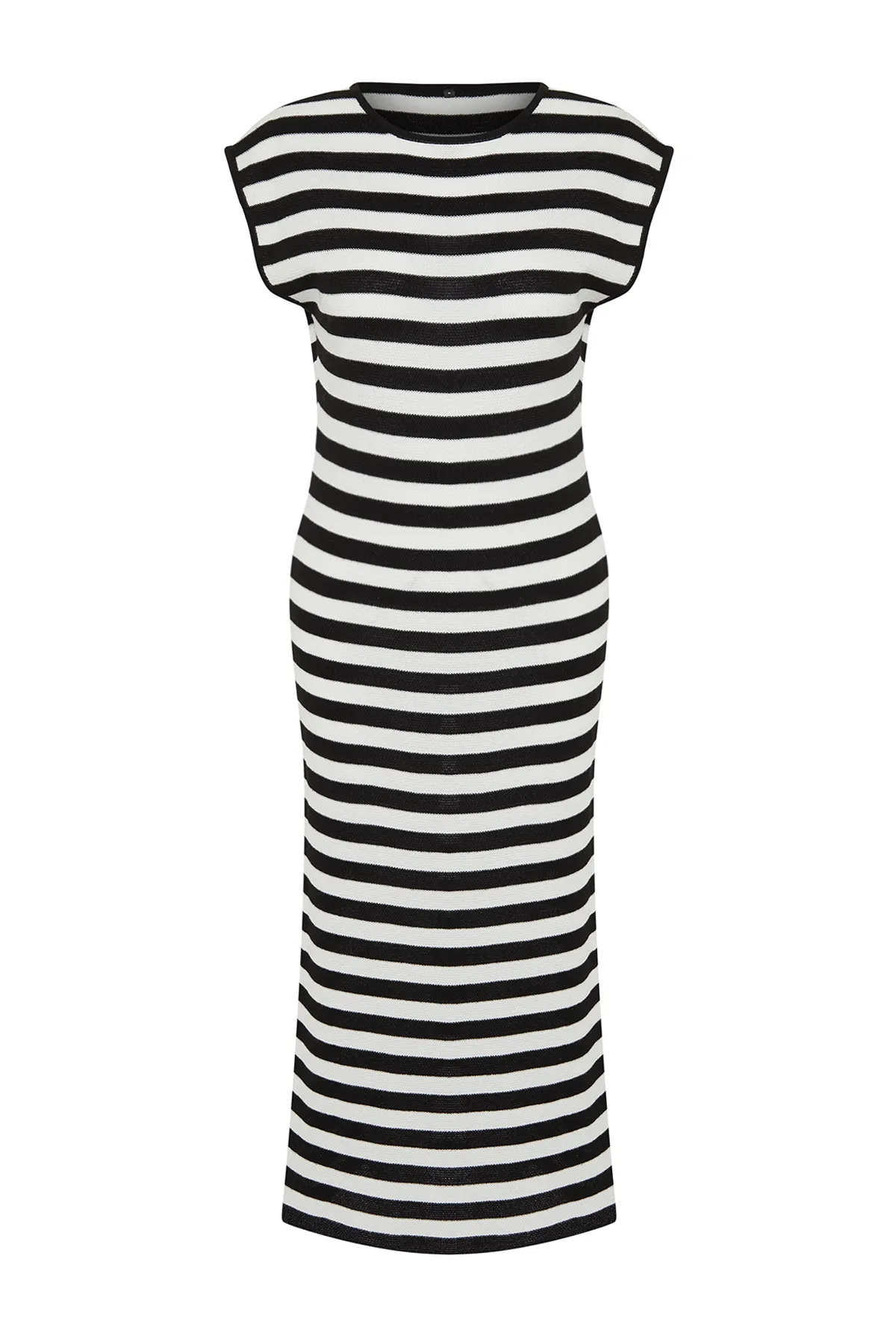 Trendyol Collection  Schwarzes Maxi-Strickkleid aus Baumwolle mit Streifen TWOSS24EL00250