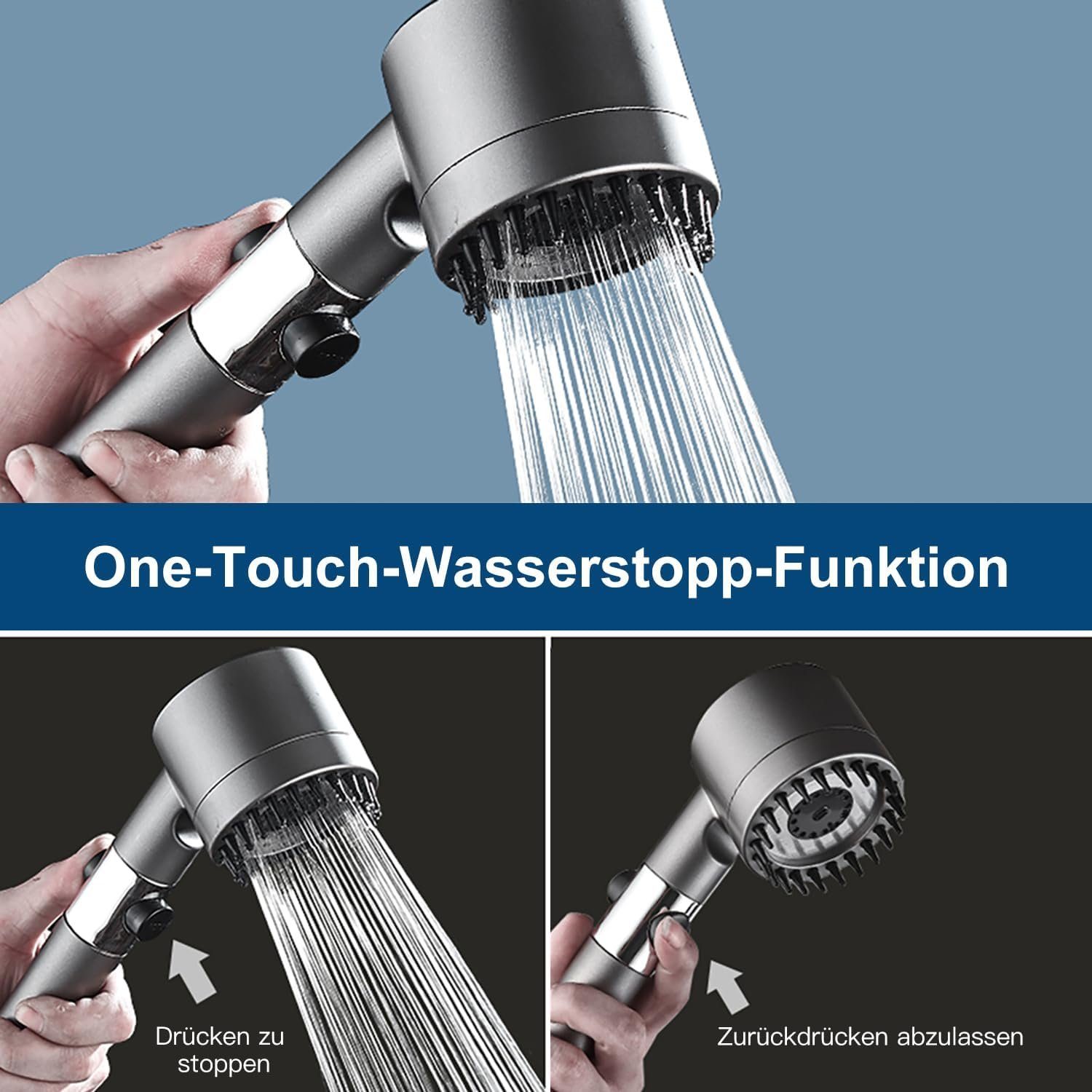 REDOM Handbrause Duschkopf Sparduschkopf Regendusche Hand Brause Brausekopf Duschbrause, (Massage Dusche Wassersparend Hochdruck Druckerhöhende Duschbrause), 3 Strahlarten mit Filter und Stoppfunktion