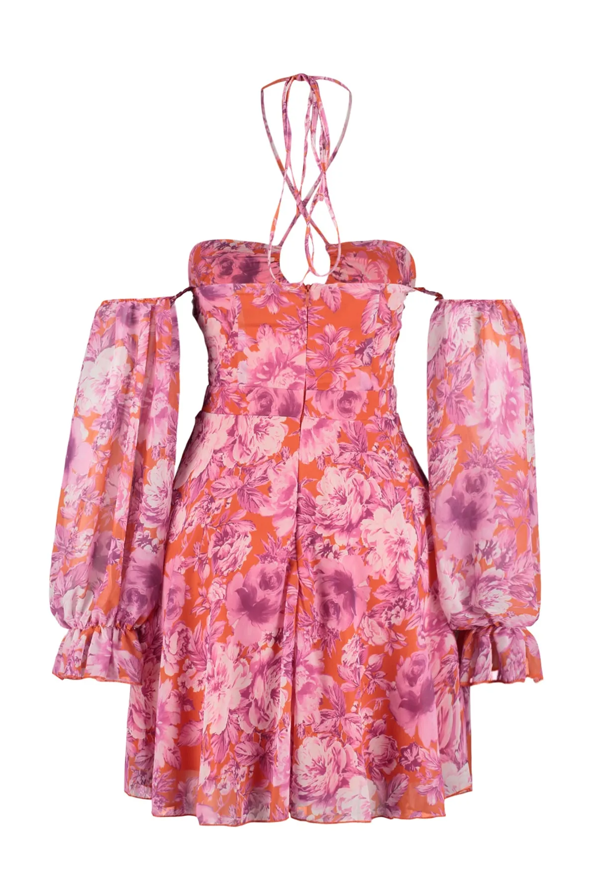 Trendyol Collection  Mehrfarbiges, ausgekleidetes Fenster/Ausschnitt, detailliertes Blumenmuster, elegantes Abendkleid TPRSS23EL00087