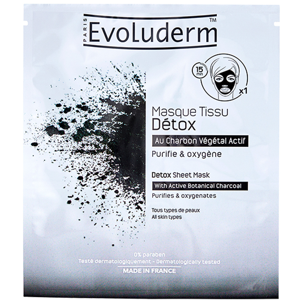 evoluderm Masque Tissu Masque Tissu Détox Charbon Végétal Actif