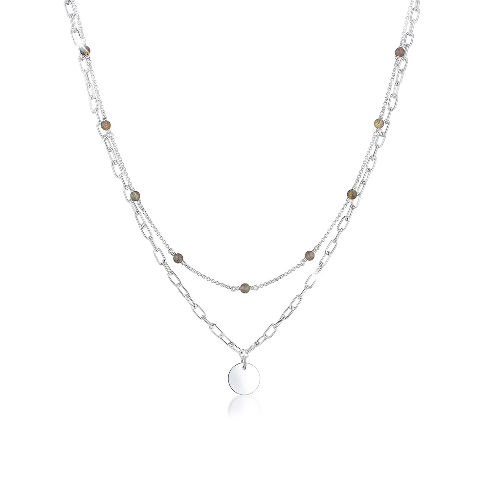 Elli PREMIUM Elli PREMIUM Collier Chaîne de vélo pour dames Pierre de Labradorite en argent st collier