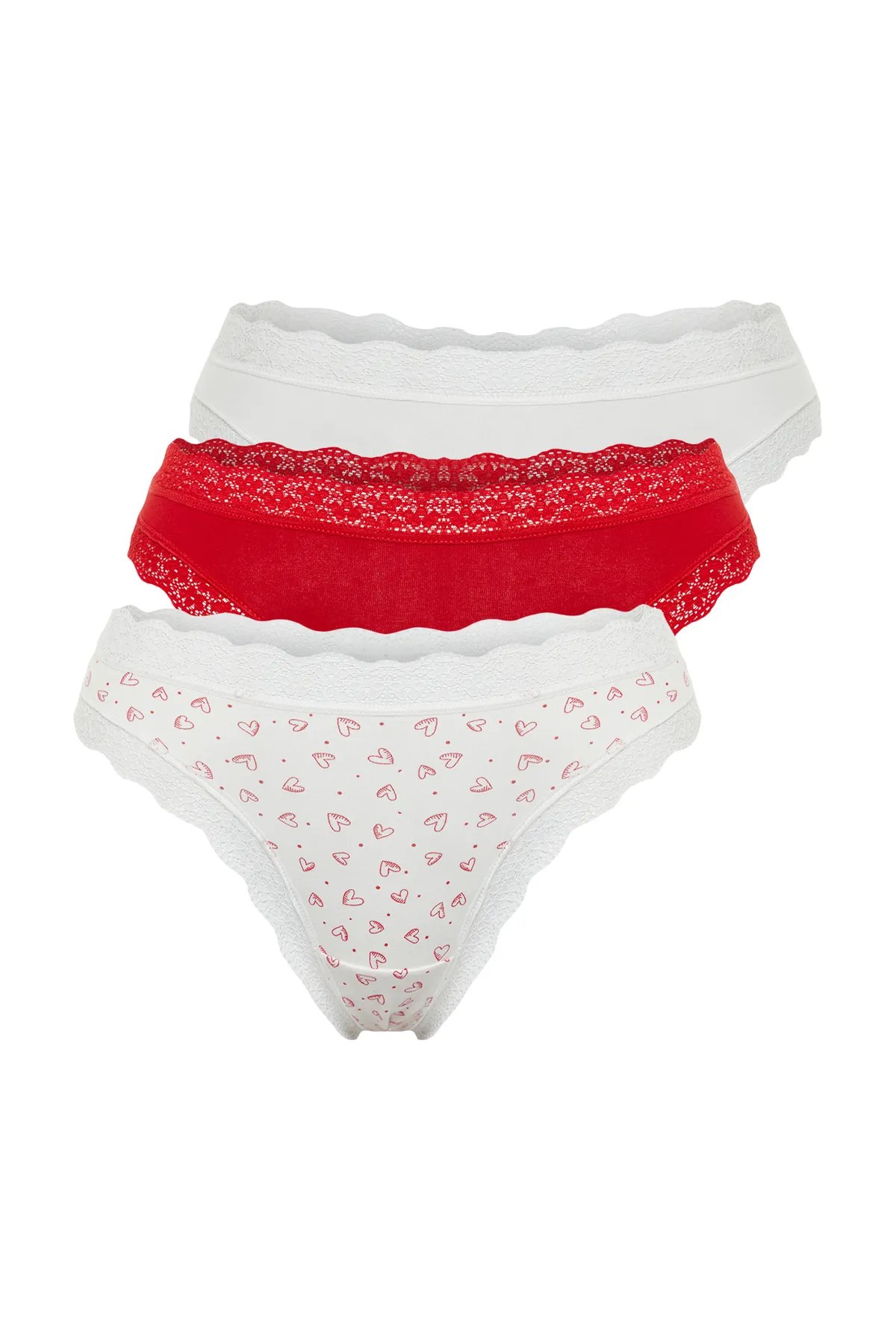 Trendyol Collection  Mehrfarbige 3er-Pack Tanga-Strickhöschen aus Baumwollspitze mit detaillierten Details THMSS24KU00003