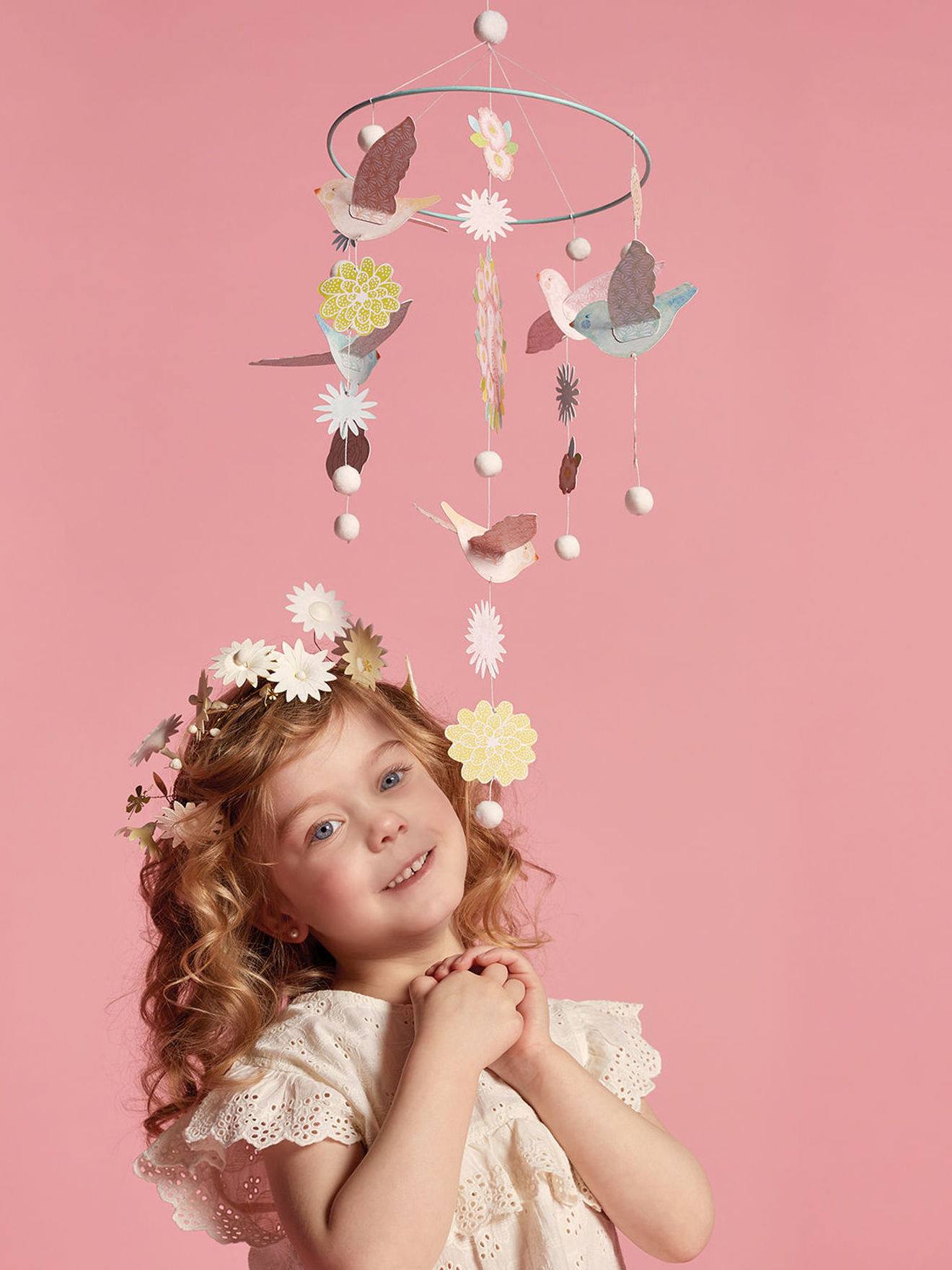 Djeco Kinder Papier-Mobile Vögel & Blumen DJECO - rosa bedruckt
