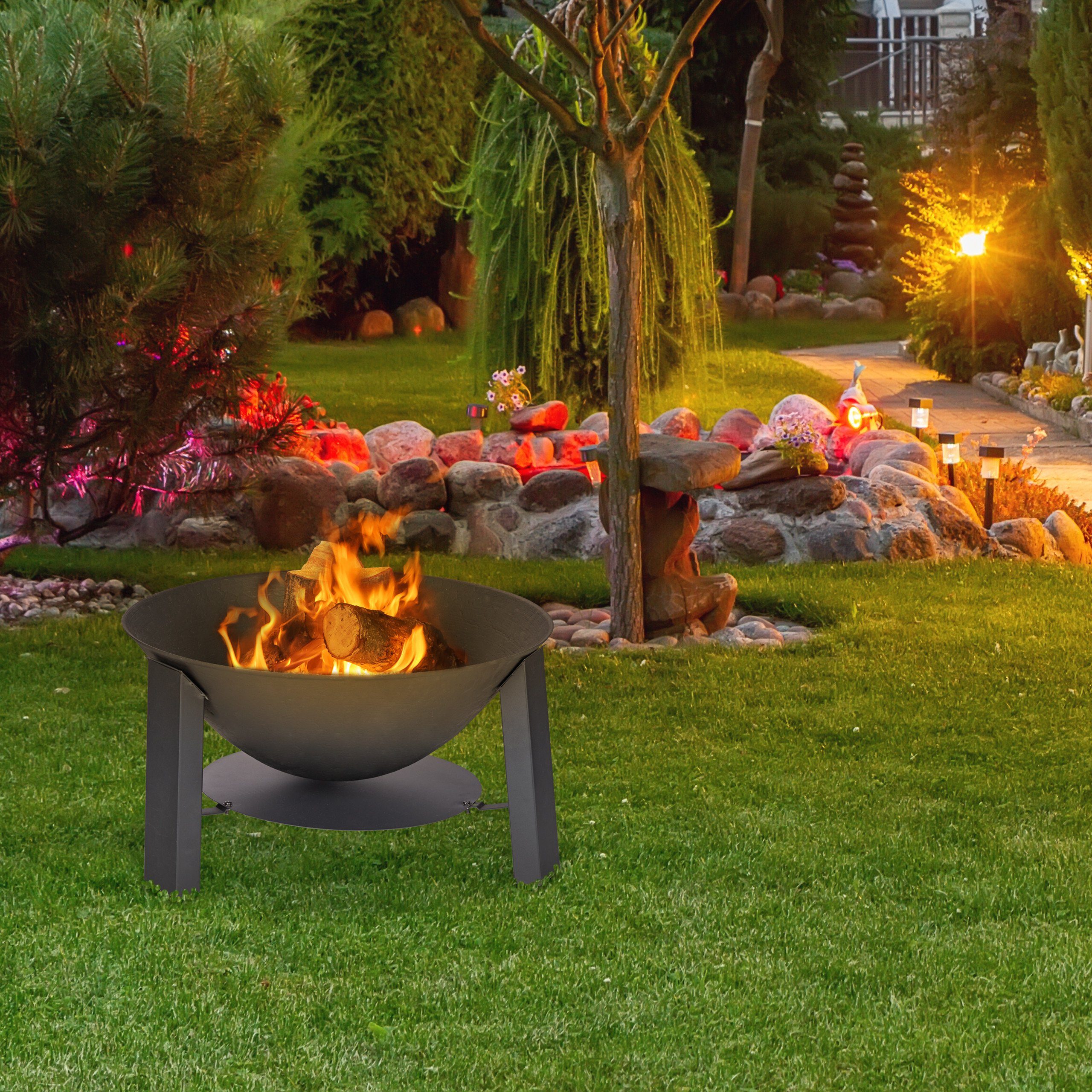 relaxdays Feuerschale Feuerschale mit Funkenschutzgitter