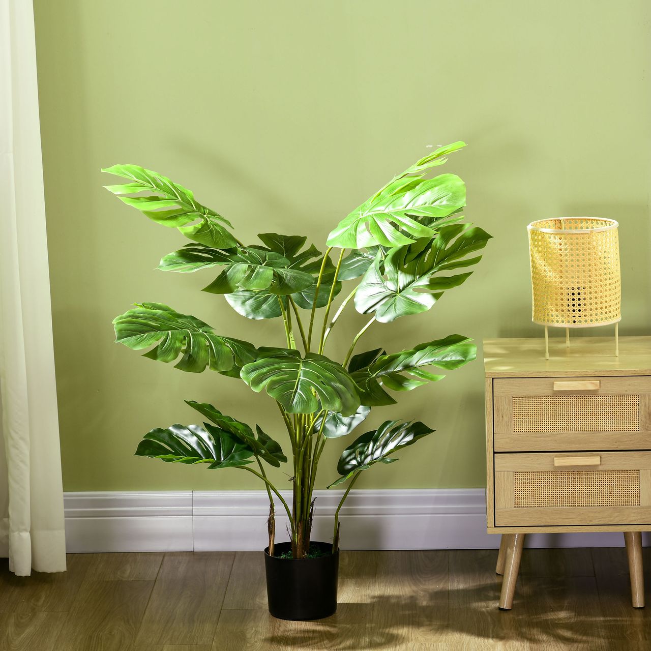 HOMCOM Künstliche Pflanze, 120 cm Kunstpflanze, Künstlich Monstera mit Übertopf