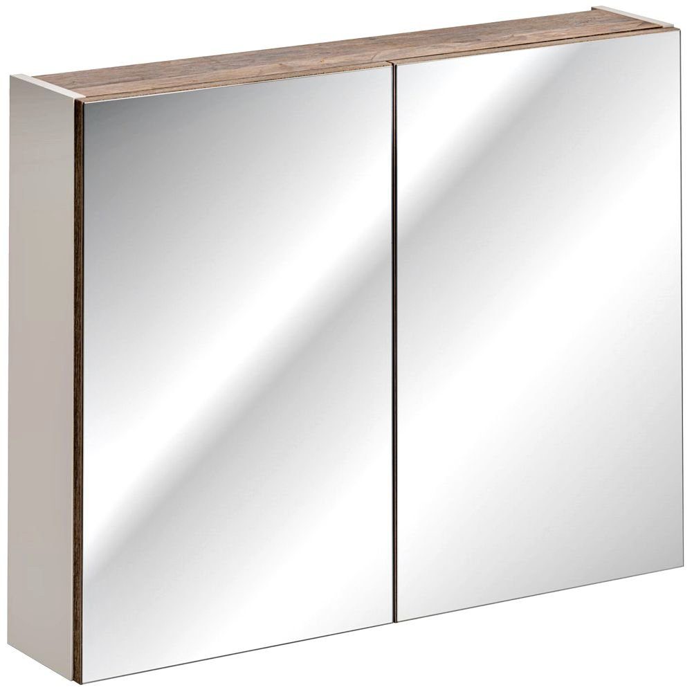 Lomadox Spiegelschrank PUEBLA-56-TAUPE 80cm mit LED in taupe mit Vintage Oak Nb. B/H/T ca. 80/65-75/17 cm