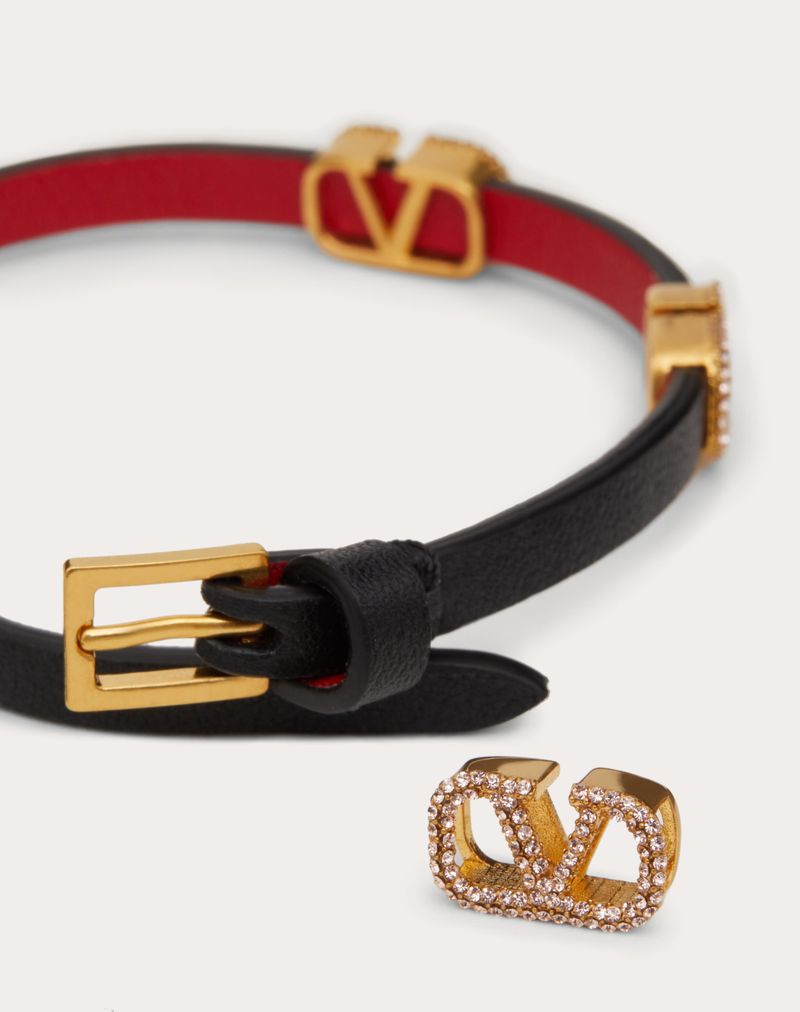 Valentino Garavani Vlogo Signature læder- og krystalarmbånd