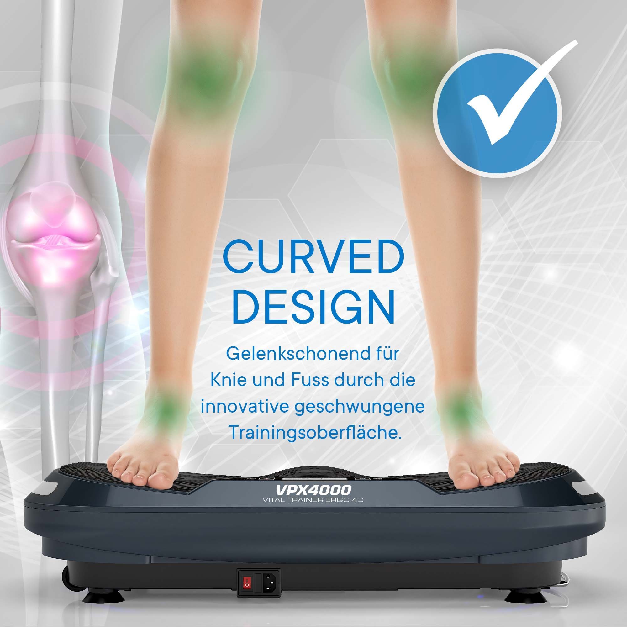 Kinetic Sports Vibrationsplatte VPX4000, 1100,00 W, 288 Intensitätsstufen, (Vibrationsplatte 3 Motoren mit Trainingsbänder und Übungsposter), mit 288 Intensitätsstufen, 3D Vibrationstyp, Leistung 1100 Watt