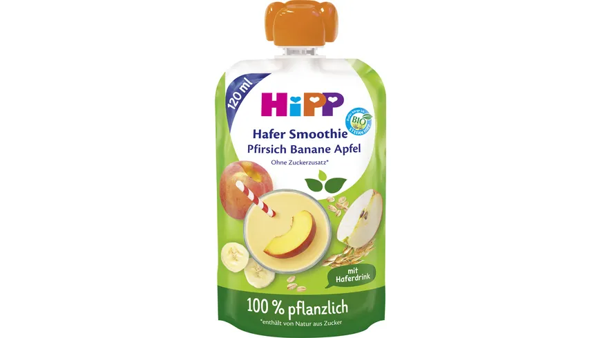 HiPP Bio für Kinder: Hafer Smoothie Pfirsich Banane Apfel 100% pflanzlich 120 ml