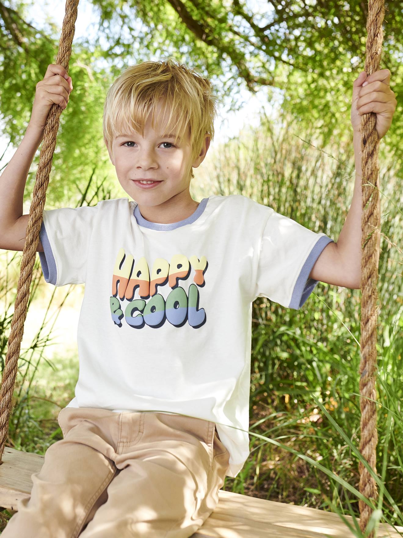 Vertbaudet Jungen T-Shirt „Happy & cool“ Oeko-Tex - sandfarben