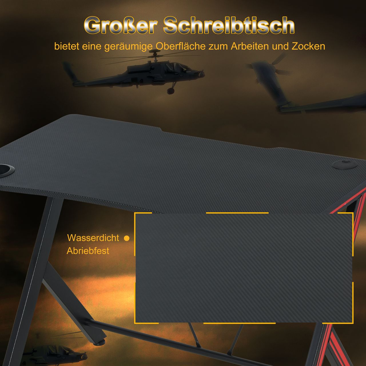 HOMCOM Gaming-Tisch Schreibtisch mit Kopfhörerhaken Getränkehalterung Computertisch Stahl   MDF Schwarz 105 x 55 x 75 cm