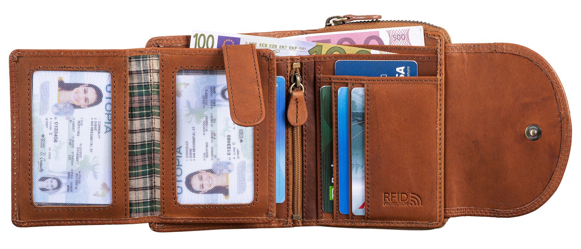 Benthill Geldbörse Damen Echtleder Kompakte Lederbörse Frauen Geldbeutel vielen Fächern, RFID-Schutz Kartenfächer Münzfach Reißverschlussfach