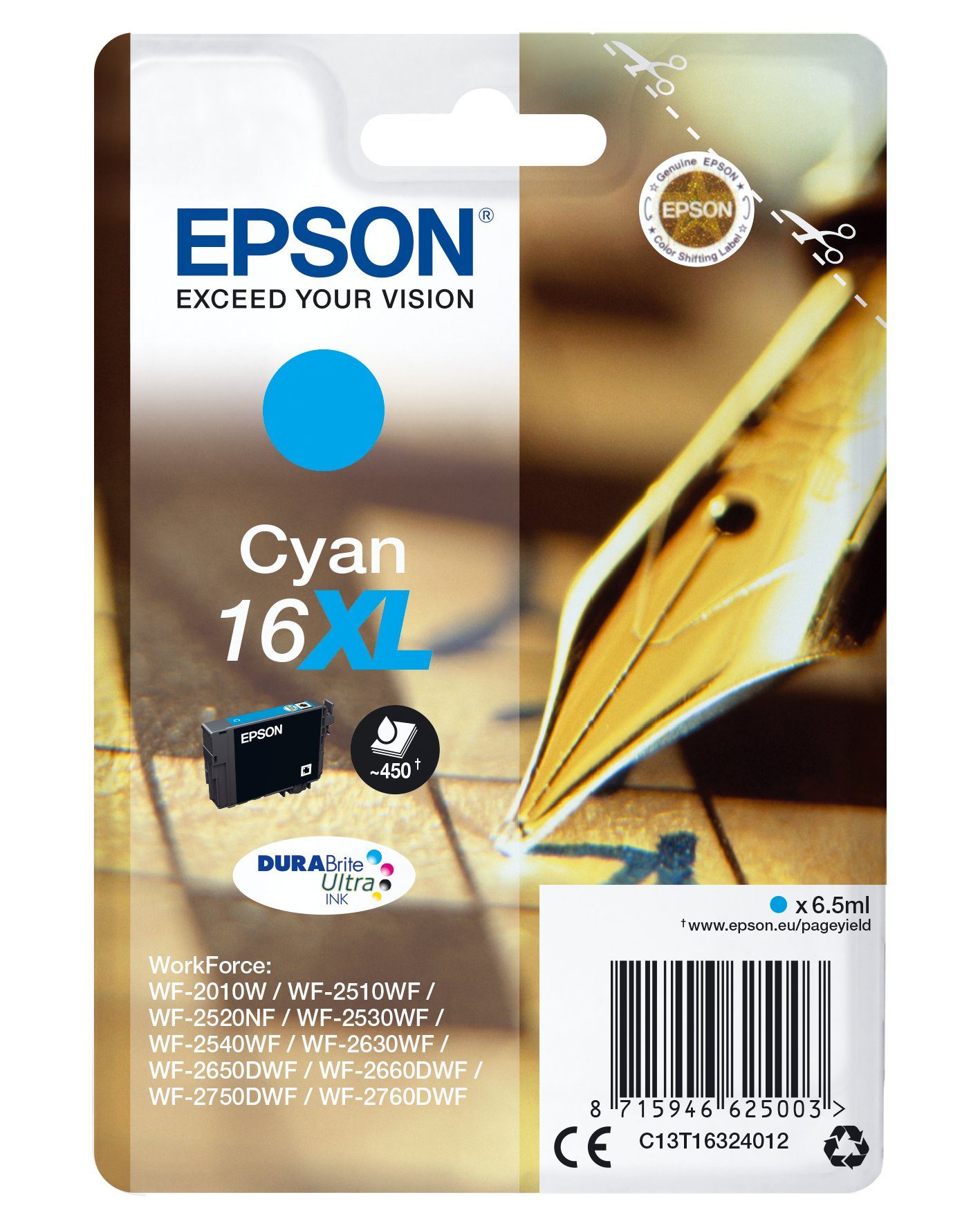 Epson Epson Pen and crossword Singlepack Cyan 16XL DURABrite Ultra Ink Tintenpatrone