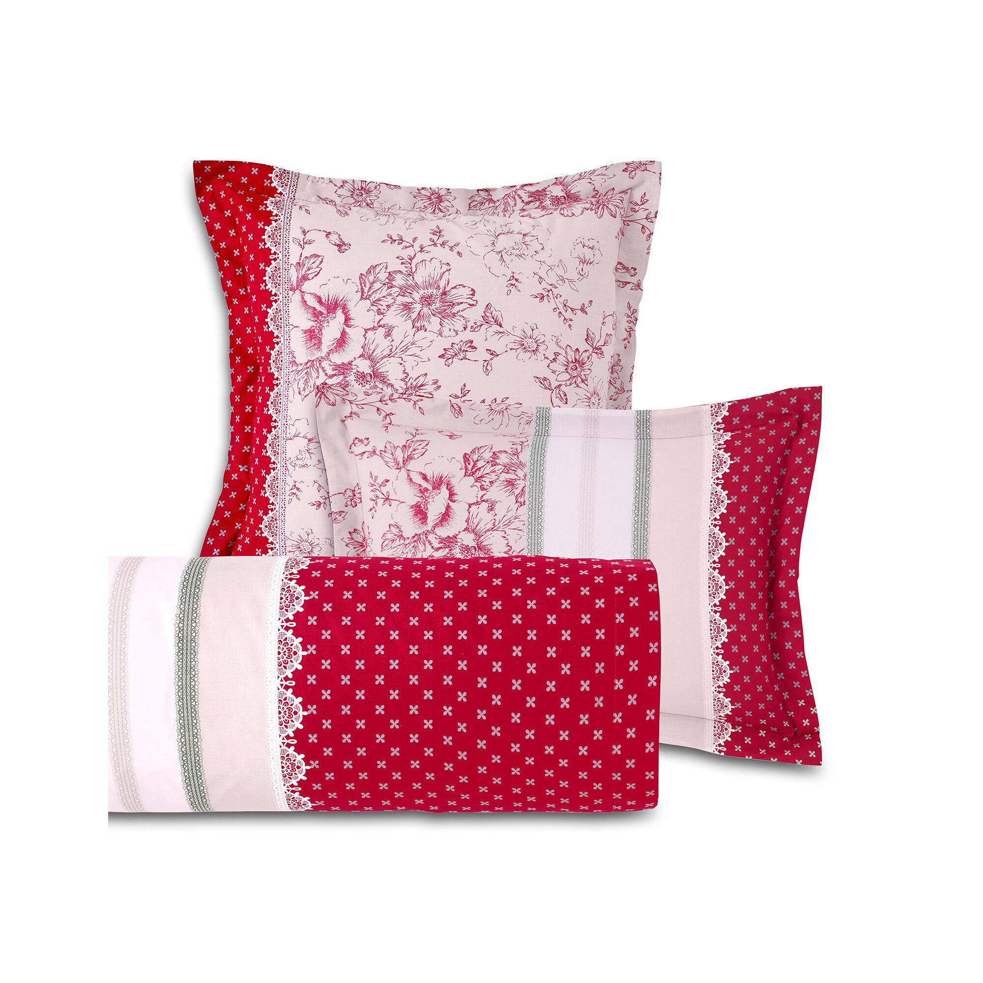 Linge de lit Gabrielle en flanelle imprimé fleurs et dentelle