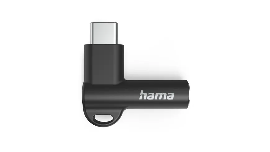 Hama Aux-Adapter USB-C – 3,5-mm-Klinke-Buchse, 90° Winkelstecker, Schwarz
