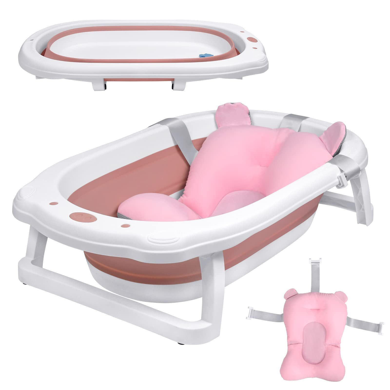 UISEBRT Babybadewanne Faltbare Babywanne Kinderbadewanne, mit Ergonomischem Badekissen