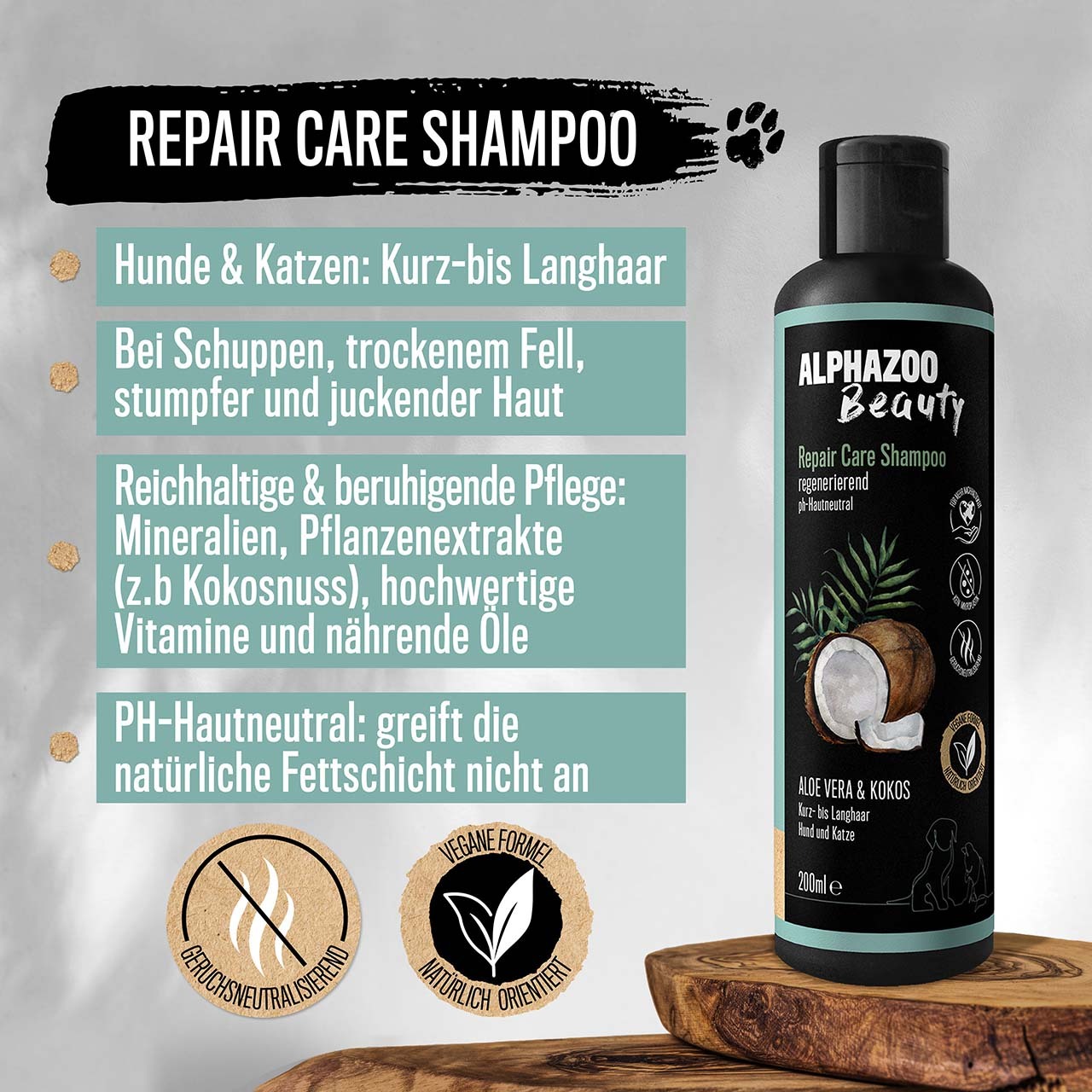 ALPHAZOO Fellpflege ALPHAZOO Repair-Care Shampoo für Hunde & Katzen