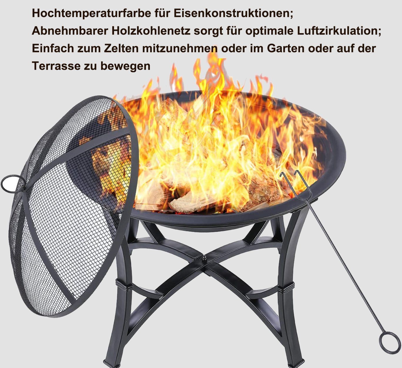 TLGREEN Feuerschale, Feuerkorb für den garten, Ø56,5x50cm Feuerstelle, mit Funkenschutz