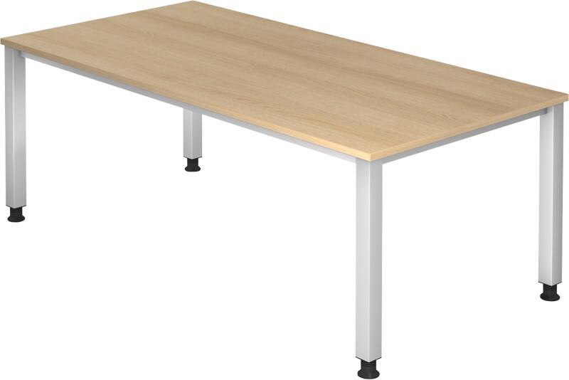 Hammerbacher Q Serie Höhenverstellbarer Schreibtisch Rechteckig Eiche Holz Silber 4 Füße 1.000 x 685 mm