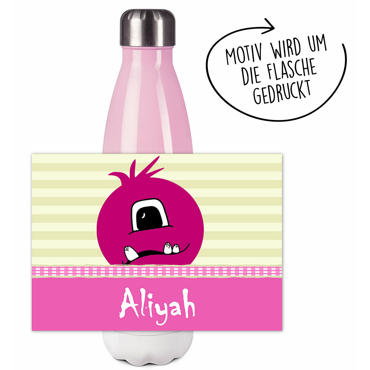 Edelstahl Kinder Thermoflasche / Trinkflasche bunt Monster Karo Farbe rosa Spülmaschinenfest, Auslaufsicher, Bruchfest, Doppelwandig, Für Heißgetränke geeignet, Mit Deckel, Isoliert